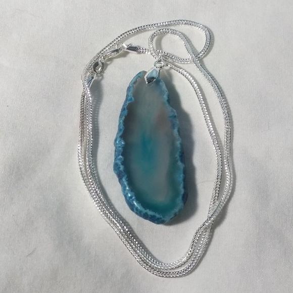Jewelry - Aquamarine Agate With 925 Silver Plated 18" Chain